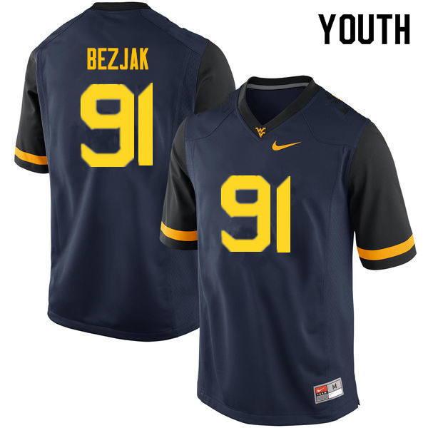 NCAA Youth Matt Bezjak West Virginia Mountaineers Navy #91 Nike Stitched Football College Authentic Jersey HZ23G16DB